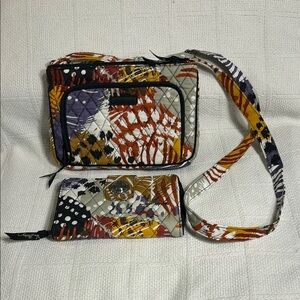 Vera Bradley Retired Pattern “Painted Feathers” Crossbody Bag and Wallet